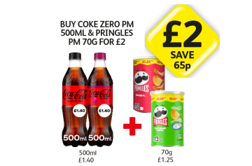 Coke Zero, Cherry, Pringles Salted, Sour Cream & Chive - Buy Coke Zero & Pringles for £2 at Londis