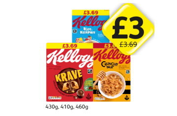Kellogg's Rice Krispies, Krave, Crunchy Nut - Now Only £3 at Londis