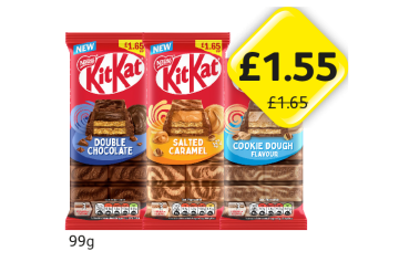 KitKat Double Chocolate, Salted Caramel, Cookie Dough - Now Only £1.55 at Londis