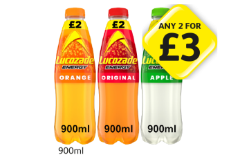 Lucozade Original, Orange, Apple - Any 2 for £3 at Londis