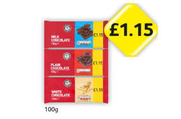 Milk Chocolate, Plain Chocolate, White Chocolate - Now Only £1.15 at Londis