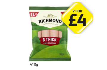 Richmond Sausages - Any 2 for £4 at Londis