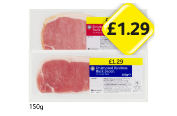 Smoked Rindless Back Bacon, Unsmoked - Now Only £1.29 at Londis