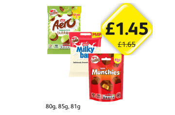 Aero Bubbles Peppermint, Milky Bar, Munchies - Now Only £1.45 at Londis