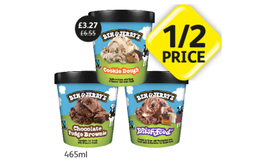Ben & Jerry's Cookie Dough, Chocolate Fudge Brownie, Phish Food - Now Only Half Price £3.27 at Londis