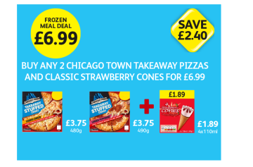 Chicago Town Takeaway Stuffed Pizza Loaded Cheese, Pepperoni, Strawberry Cones - Now Only Buy Any 2 Chicago Town Takeaway Pizzas And Classic Strawberry Cones for £6.99 at Londis