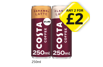Costa Coffee Latte Classic, Caramel - Any 2 for £2 at Londis