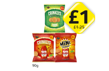 Crinklys Cheese & Onion, Red Hot, Mini Cheddars Red Hot - Now Only £1 at Londis