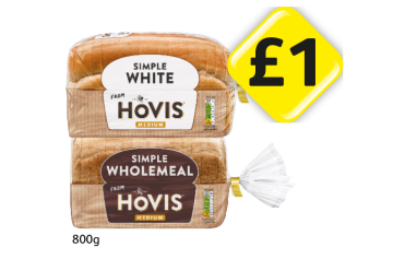 Hovis Simple White, Wholemeal - Now Only £1 at Londis