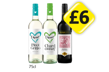 I Heart Wines Pinot Grigio, Chardonnay, Hardy's Shiraz - Now Only £6 at Londis