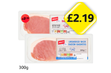 Jack's Back Bacon Rashers Smoked, Unsmoked - Now Only £2.19 at Londis