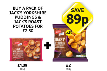 Jack's Yorkshire Puddings, Roast Potatoes - Now Only Buy A Pack Of Jack's Yorkshire Puddings & Jack's Roast Potatoes for £2.50 at Londis