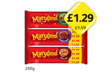 Maryland Choc & Hazelnut, Double Choc, Choc Chip - Now Only £1.29 at Londis