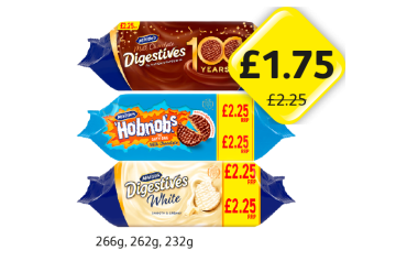 McVities Digestives Milk Chocolate, White, Hobnobs - Now Only £1.75 at Londis