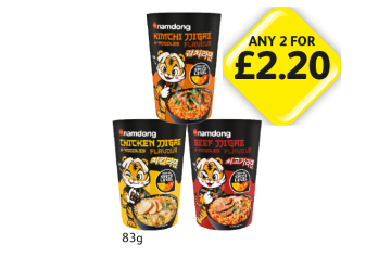 Namdong Kimchi Noodles, Chicken, Beef - Any 2 for £2.20 at Londis