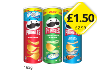 Pringles Original, Sour Cream & Onion, Salt & Vinegar - Now Only £1.50 at Londis