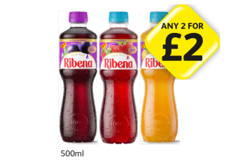 Ribena Blackcurrant, Strawberry, Mango & Lime - Any 2 for £2 at Londis