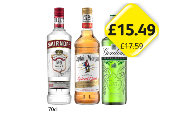 Smirnoff Vodka, Captain Morgan, Gordon's - Now Only £15.49 at Londis