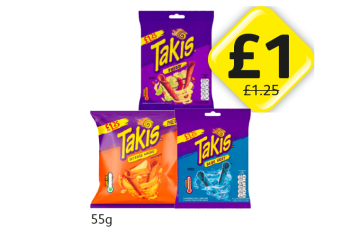 Taki's Fuego, Intense Nacho, Blue Heat - Now Only £1 at Londis