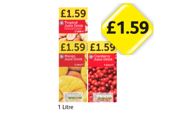Tropical Juice Drink, Mango Juice Drink, Cranberry Juice Drink - Now Only £1.59 at Londis