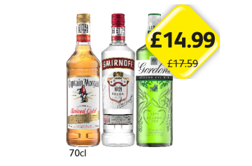 Captain Morgan, Smirnoff, Gordons - Now Only £14.99 at Londis