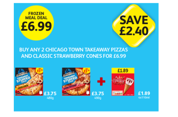 Chicago Town Takeaway Stuffed Crust Pizza Loaded Cheese, Pepperoni, Strawberry Cones - Buy Any 2 Chicago Town Pizzas And Classic Strawberry Cones for £6.99 at Londis