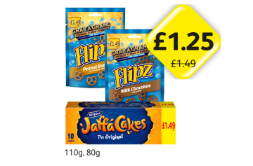 Flipz Peanut Butter, Milk Chocolate, McVities Jaffa Cakes - Now Only £1.25 at Londis