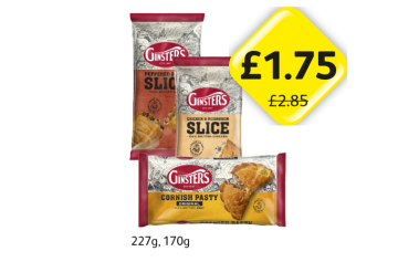 Ginsters Peppered Steak Slice, Chicken & Mushroom Slice, Cornish Pasty - Now Only £1.75 at Londis