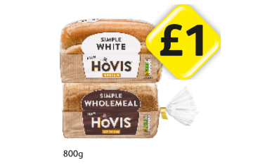 Hovis Simple White, Wholemeal - Now Only £1 at Londis