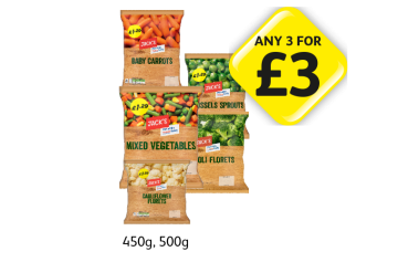 Jack's Baby Carrots, Brussels Sprouts, Mixed Vegetables, Broccoli Florets, Cauliflower Florets - Any 3 for £3 at Londis