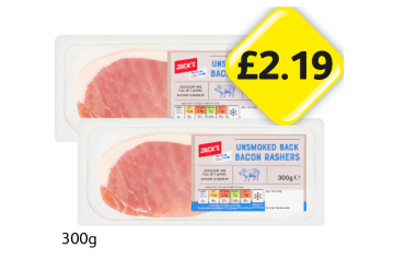 Jack's Smoked Back Bacon Rashers, Unsmoked - Now Only £2.19 at Londis