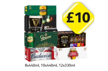 Magners, Guinness, Staropramen, Kopparberg Variety, Budweiser, Stella Artois - Now Only £10 at Londis