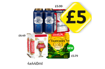 Poretti, Budweiser, Stella Artois, Thatchers Gold - Now Only £5 at Londis