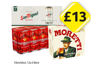 San Miguel, Estrella, Moretti - Now Only £13 at Londis
