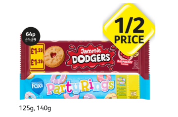 Jammie Dodgers, Party Rings - Now Only Half Price  at Londis