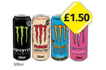 Monster Energy Original, Punch Pacific, Juiced Mango, Ultra Rosa - Now Only £1.50 at Londis