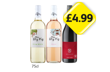 The Shy Pig Crisp White, Blush, McGuigan Deep Red - Now Only £4.99 at Londis