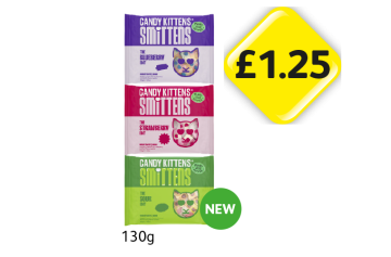 Candy Kittens Blueberry, Strawberry, Sour - Now Only £1.25 at Londis