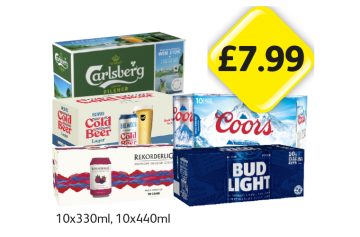 Carlsberg, Brewdog Cold Beer, Rekorderlig  Wild Berries, Coors, Bud Light - Now Only £7.99 at Londis