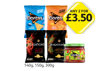 Doritos Cool Original, Tangy Cheese, Mild Salsa, Sensations Thai Sweet Chilli, Chicken - Any 2 for £3.50 at Londis