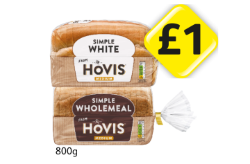 Hovis Simple White, Wholemeal - Now Only £1 at Londis