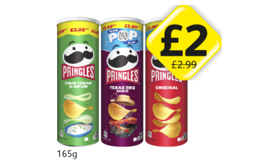 Pringles Sour Cream & Onion, Texas BBQ Sauce, Original - Now Only £2 at Londis