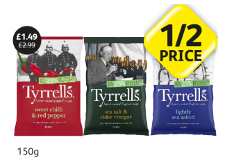 Tyrrells Sweet Chilli & Red Pepper, Sea Salt & Cider Vinegar, Lightly Sea Salted - Now Only Half Price £1.49 at Londis