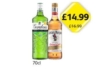 Gordon's London Dry Gin, Captain Morgan Spiced Gold - Now Only £14.99 at Londis