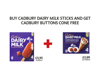 Cadbury Dairy Milk Ice Cream, Buttons - Buy Cadbury Dairy Milk Sticks And Get Buttons Cone FREE at Londis