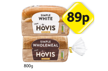 Hovis Simple White, Wholemeal - Now Only 89p at Londis