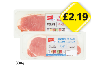 Jack's Bacon Rashers Smoked, Unsmoked - Now Only £2.19 at Londis