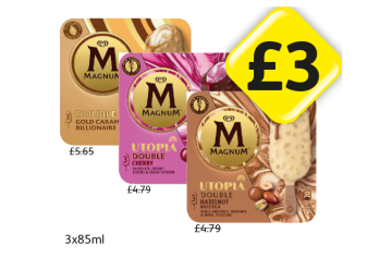 Magnum Double Gold Caramel Billionaire, Utopia Double Cherry, Hazelnut - Now Only £3 at Londis