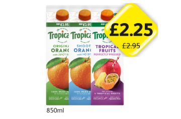 Tropicana Original Orange, Smooth, Tropical Fruits - Now Only £2.25 at Londis