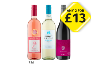 Barefoot White Zinfandel, Caparelli Pinot Grigio, McGuigan Shiraz - Any 2 for £13 at Londis